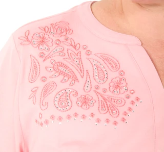 Thumbnail 3: Coral Bay Women's Plus 3/4 Sleeve Paisley Embroidered Top 