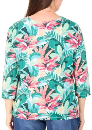Thumbnail 2: Coral Bay Women's Plus 3/4 Sleeve Tropical Print Split Neck Top 