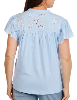 Thumbnail 3: Chelsea & Theodore Women's Plus Eyelet Embroidered Button Front Top 