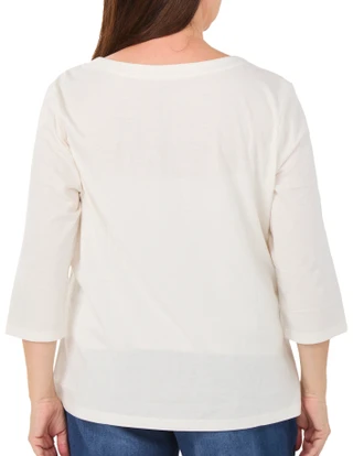 Thumbnail 3: Coral Bay Women's Plus 3/4 Sleeve V-Neck Floral Print Embossed Top  