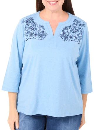 Thumbnail 1: Coral Bay Women's Plus 3/4 Sleeve Paisley Embroidered Top 