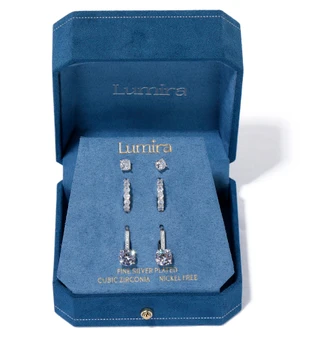 Thumbnail 1: Lumira 3 Pr Silver Plated Cubic Zirconia Earrings in LED Gift Box 