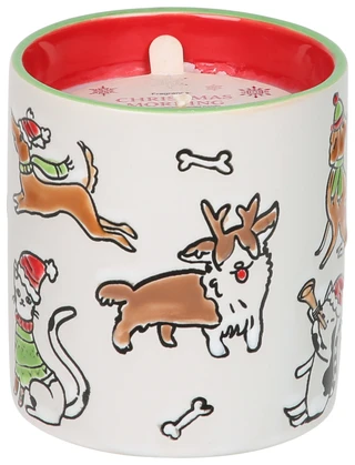 Thumbnail 1: INHOMESTYLEZ 7.5 oz Christmas Morning Scented Pet Print Stoneware Candle 