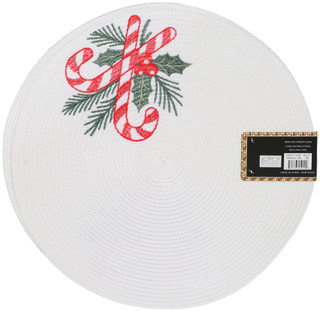 Thumbnail 2: Nicole Miller 4 Pk Christmas Candy Cane Embroidered Placemats 