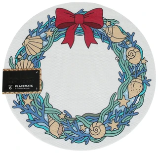 Thumbnail 1: Nicole Miller 6 Pk Coastal Christmas Wreath Printed Placemats 
