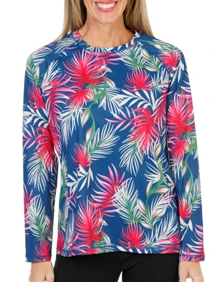 Thumbnail 1: REEL LEGENDS Women's Long Sleeve Tropical Print Performance Top  