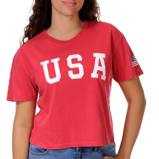Thumbnail 1: Vintage threadz Juniors Distressed USA Flag Boxy Crop Tee 