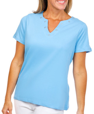 Thumbnail 4: Coral Bay Women's Short Sleeve Grommet Neck Top 