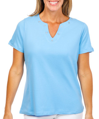 Thumbnail 1: Coral Bay Women's Short Sleeve Grommet Neck Top 