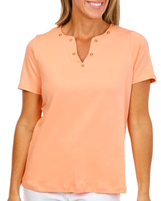 Thumbnail 4: Coral Bay Women's Short Sleeve Grommet Neck Top 