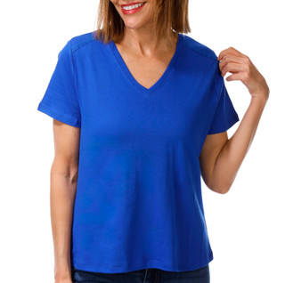 Thumbnail 1: Coral Bay Women's Short Sleeve V-Neck Crochet Shoulder Detail Top 