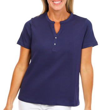Thumbnail 1: Coral Bay Women's Short Sleeve Half Dome Button Henley Top 
