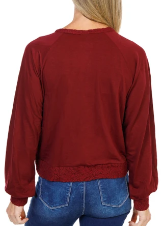 Thumbnail 3: BOBEAU Women's Long Sleeve Raglan Button Up Pullover Top  