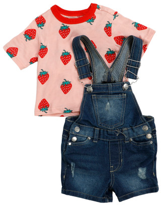 Thumbnail 2: Joe's Jeans Baby Girls 2 Pc Strawberry Denim Overalls Set 
