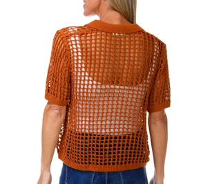 Thumbnail 2: Spartina 449 Women's Short Sleeve Solene Crochet Polo Top 