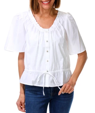 Thumbnail 1: Jessica Simpson Women's Ruffle Neck Button Front Peplum Top 