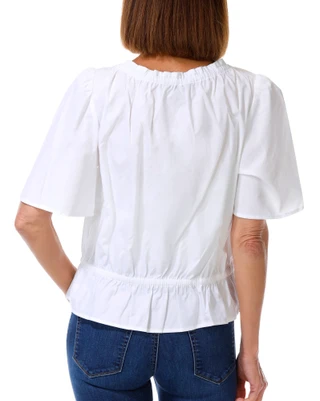 Thumbnail 4: Jessica Simpson Women's Ruffle Neck Button Front Peplum Top 