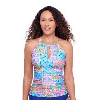 Thumbnail 1: American Beach High Neck Keyhole Tankini Top 