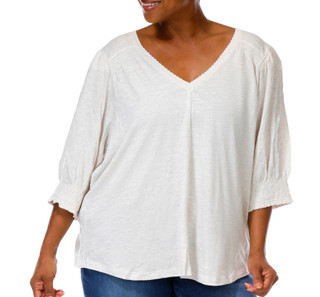 Thumbnail 1: Democracy Elbow Blouson Smocked Plus Size Knit Top 