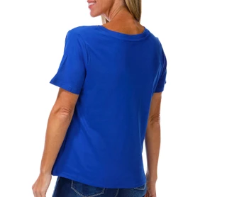 Thumbnail 2: Coral Bay Women's Short Sleeve Grommet V Neck Top 