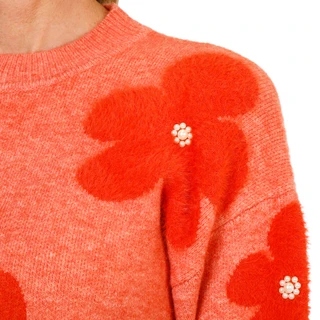 Thumbnail 3: Nanette Lepore Women's Petite Long Sleeve Flower Rhinestone Sweater Top 