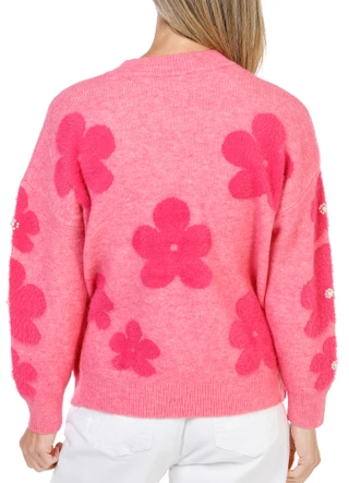 Thumbnail 2: Nanette Lepore Women's Petite Long Sleeve Flower Rhinestone Sweater Top 