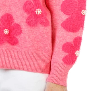 Thumbnail 3: Nanette Lepore Women's Petite Long Sleeve Flower Rhinestone Sweater Top 