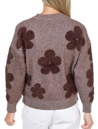 Thumbnail 2: Nanette Lepore Women's Petite Long Sleeve Flower Rhinestone Sweater Top 