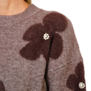 Thumbnail 3: Nanette Lepore Women's Petite Long Sleeve Flower Rhinestone Sweater Top 