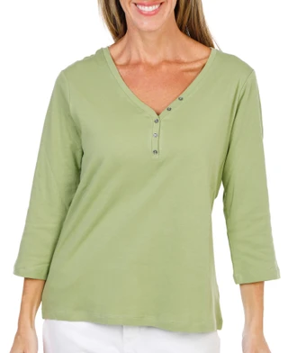 Thumbnail 1: Coral Bay Women's 3/4 Sleeve V-Neck Henley Top 