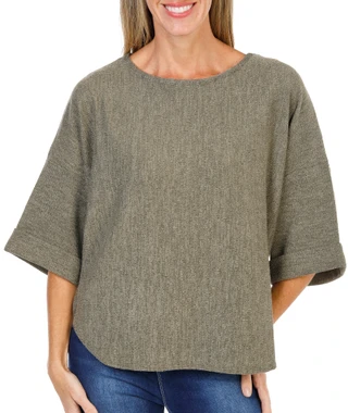 Thumbnail 1: MAX STUDIO Women's Petite 3/4 Relaxed Wide Sleeve Solid Rib Knit Top 