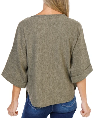 Thumbnail 2: MAX STUDIO Women's Petite 3/4 Relaxed Wide Sleeve Solid Rib Knit Top 