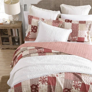Thumbnail 1: Laura Ashley Celina Patchwork 100% Cotton-2PC-Reversible Quilt Set 