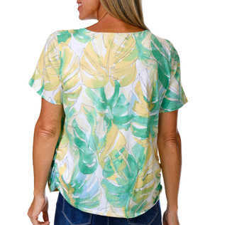 Thumbnail 3: Alfred Dunner Petite Short Sleeve Palm Leaves Studio Top 