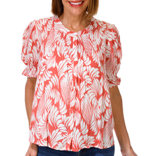 Thumbnail 1: Coral Bay Women's Short Sleeve Pintuck Print Top 