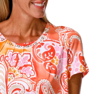 Thumbnail 3: Alfred Dunner Petite Short Sleeve Paisley Studio Top 