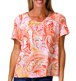 Thumbnail 1: Alfred Dunner Petite Short Sleeve Paisley Studio Top 