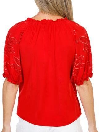 Thumbnail 3: Nicole Miller Women's Petite Short Sleeve Floral Top 