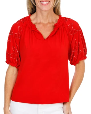 Thumbnail 1: Nicole Miller Women's Petite Short Sleeve Floral Top 