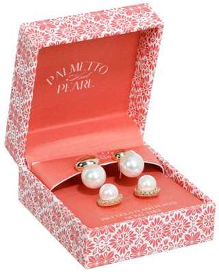 Thumbnail 1: Palmetto & Pearl 2 Pk 14KT Gold Flash Plated Earrings 