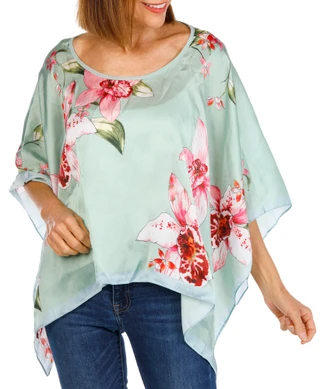 Thumbnail 1: Nicole Miller Women's Floral Satin Poncho Top 