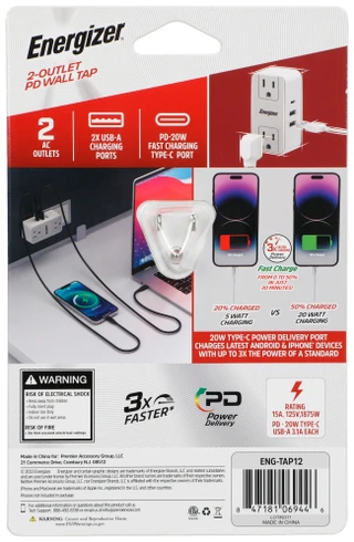 Thumbnail 2: Energizer 2-Outlet PD Wall Tap 