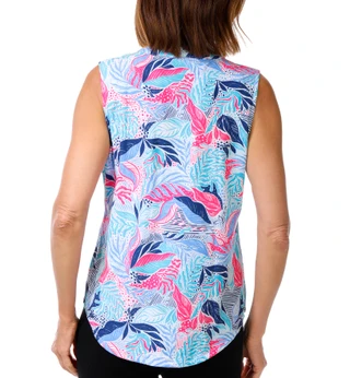 Thumbnail 2: REEL LEGENDS Petite Sleeveless Woven Tropical Active Top 