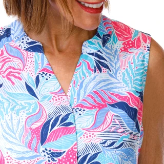 Thumbnail 3: REEL LEGENDS Petite Sleeveless Woven Tropical Active Top 