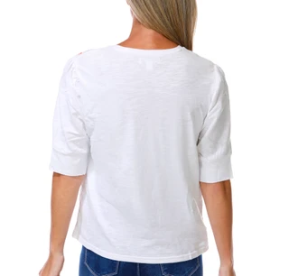 Thumbnail 2: Coral Bay Women's Short Sleeve Embellished Shoulder V Neck Top 