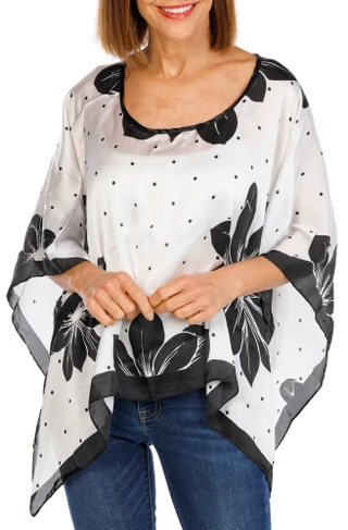 Thumbnail 1: Nicole Miller Women's Floral Satin Poncho Top 