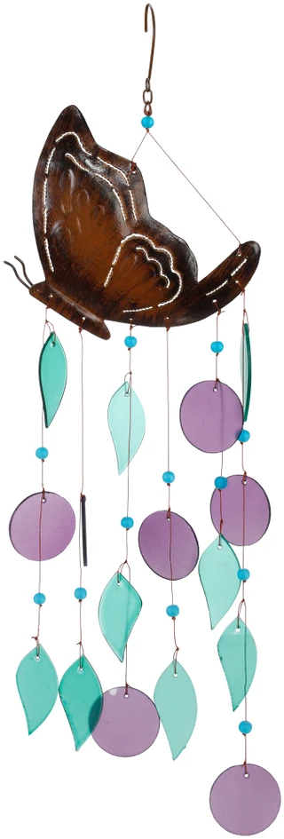 Thumbnail 1: SUNSET VISTA DESIGNS 24 in Butterfly Sea Glass Wind Chime Outdoor Decor 