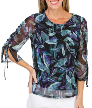 Thumbnail 1: Zac & Rachel Women's Petite 3/4 Sleeve Mesh Print Top 