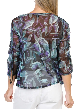 Thumbnail 3: Zac & Rachel Women's Petite 3/4 Sleeve Mesh Print Top 