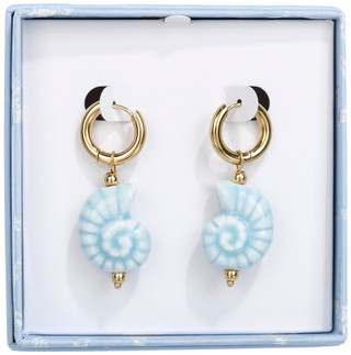 Thumbnail 1: ATHRA Gold Plated Blue Enamel Shell Huggie Hoop Earrings 